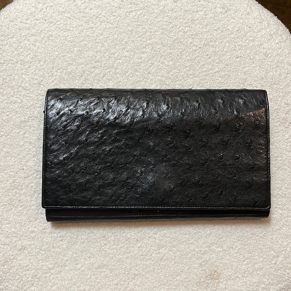Genuine Ostrich leather skin Women clutch long bi-fold wallet purse